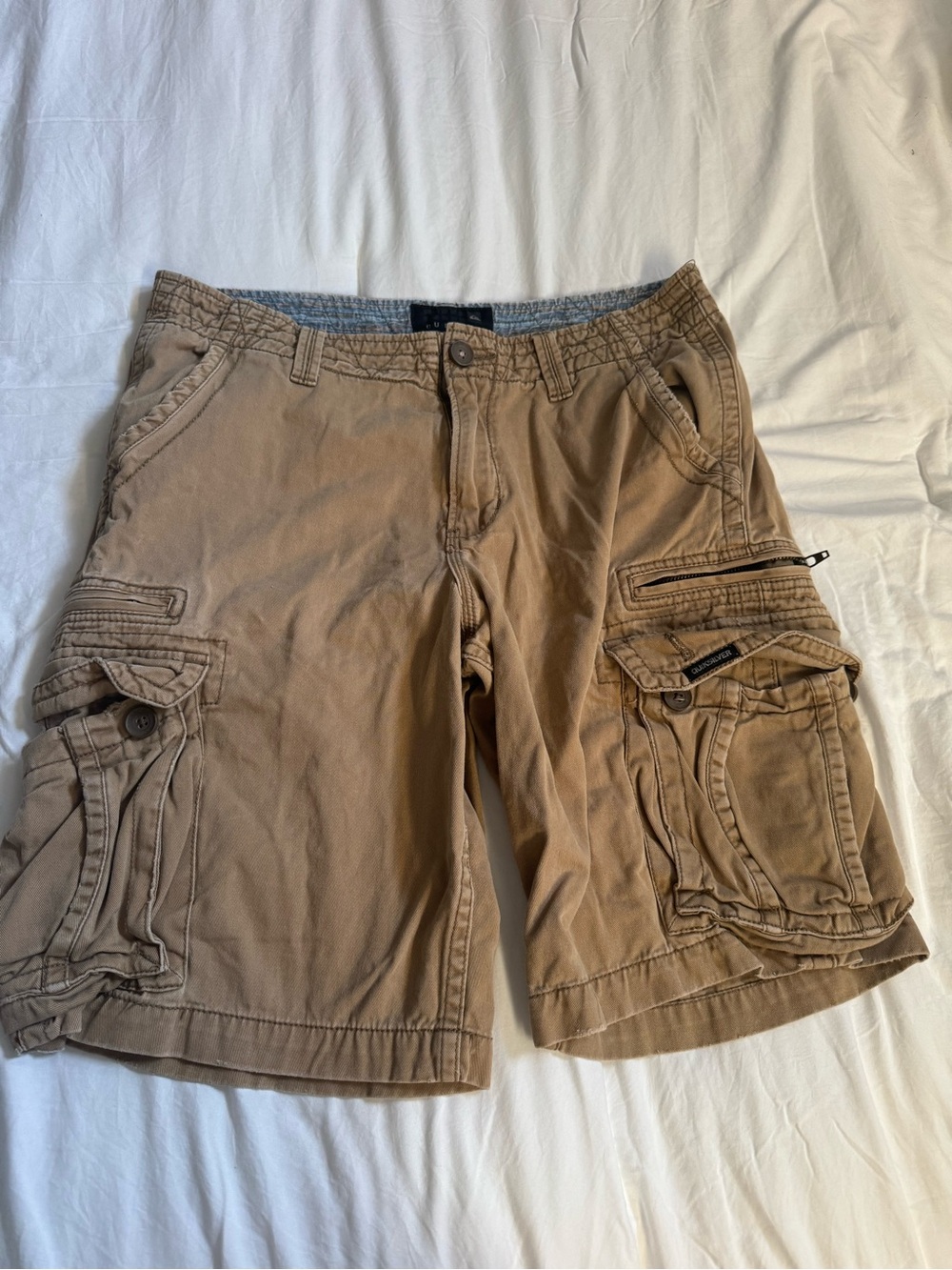 Quiksilver Tan Cargo Shorts with Multiple Utility Pockets